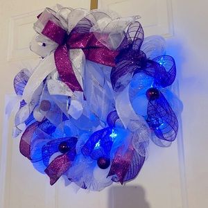 Hand crafted white, purple, and silver wreath